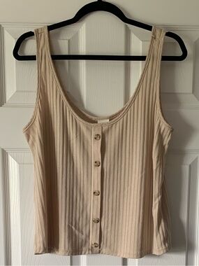 H&M Beige Ribbed Button Tank